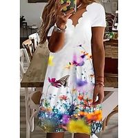 Women's Plus Size Casual Dress Floral V Neck Ruffle Short Sleeve Spring Summer Basic Casual Mini Dress Daily Vacation Dress Lightinthebox - thumbnail