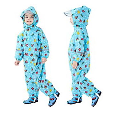Kids Unisex Puddle Suit Raincoat Long Sleeve Blue Cartoon Polka Dot Car Pocket Reflective Strip Cute 2-6 Years Lightinthebox