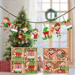 12pcs Christmas Decorations Colorful Wood Elf Figure Pendant Christmas Tree Accessories. Lightinthebox
