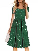 Round Neck Decorative Buttons Slit Pocket Polka Dot Skater Dress - thumbnail