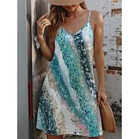 Women's Sundress A Line Dress Ombre Print V Neck Midi Dress Sleeveless Summer Spring Lightinthebox