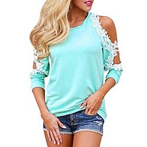 Women Off Shoulder Lace Top Long Sleeve Blouse Ladies Casual Tops Shirt (L, Pink) Lightinthebox