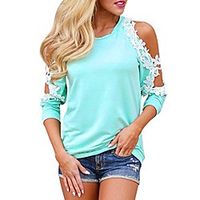 Women Off Shoulder Lace Top Long Sleeve Blouse Ladies Casual Tops Shirt (L, Pink) Lightinthebox - thumbnail