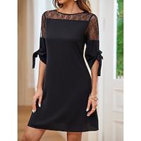 Women's Black Dress Mini Dress Lace Elegant Crew Neck Half Sleeve Black Color Lightinthebox