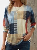 Women's Casual Geometric Color Block Casual Long Sleeve Top