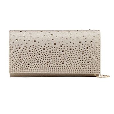 Women's Shoulder Bag Evening Bag Polyester Party Holiday Rhinestone Chain Solid Color Silver Black Champagne Lightinthebox