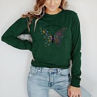 Women's T shirt Tee Graphic Butterfly Letter Casual Daily Holiday Butterfly T shirt Tee Long Sleeve Print Round Neck Basic Green Blue Yellow S miniinthebox - thumbnail