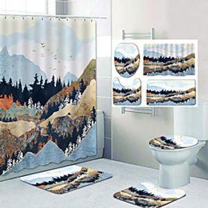 Beautiful Mountains Pattern Printing Bathroom Shower Curtain Leisure Toilet Four-Piece Design miniinthebox
