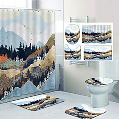 Beautiful Mountains Pattern Printing Bathroom Shower Curtain Leisure Toilet Four-Piece Design miniinthebox
