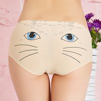 Comfortable Seamfree Cartoon Cat Breathable Low Rise Panties For Women