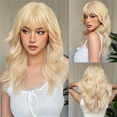 Blonde Golden Long Body Wave Hair Wigs With Bangs Butterfly Haircut Synthetic Fiber Hair Replacement Wigs For Women For Daily Lolita Cosplay Party Halloween Use Christmas Party Wigs miniinthebox Blonde Golden Long Body Wave Hair Wigs With Bangs Butterfly Haircut Synthetic Fiber Hair Replacement Wigs For Women For Daily Lolita Cosplay Party Halloween Use Christmas Party Wigs miniinthebox