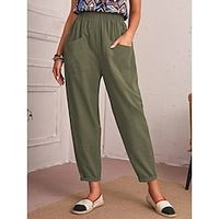 Women's Pants Trousers Linen Cotton Blend Plain Pocket Ankle-Length Casual Daily Going out Weekend Black Army Green S M Spring  Summer Lightinthebox