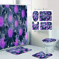 Misty Flowers Pattern Printing Bathroom Shower Curtain Leisure Toilet Four-Piece Design miniinthebox - thumbnail