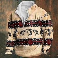 Graphic Tribal Daily Basic Casual Men's 3D Print Sweatshirt Zip Sweatshirt Holiday Vacation Going out Sweatshirts Blue Khaki Gray Quarter Zip Print Fleece Fall  Winter Designer Lightinthebox - thumbnail