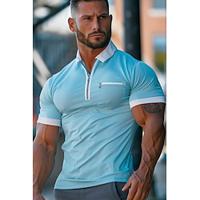 Men's Zip Polo Golf Shirt Casual Fitness Lapel Quarter Zip Short Sleeve Fashion Muscle Solid Color Zipper Pocket Summer Spring Regular Fit Sky Blue Orange Zip Polo Lightinthebox