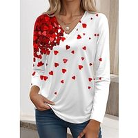 Women's T shirt Tee Heart Red Blue Purple Print Long Sleeve Valentine's Day Valentine Weekend Fashion V Neck Regular Fit Spring   Fall Lightinthebox - thumbnail