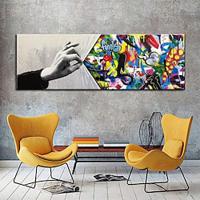 Handmade Hand Painted Wall Art Behind the Curtain Kid graffiti art Banksy Wall Art Urban Style Canvas Decor Rolled Canvas No Frame Unstretched Lightinthebox