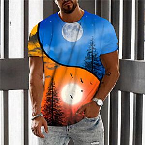 Men's Unisex T shirt 3D Print Color Block Graphic Prints Moon Crew Neck Daily Holiday Print Short Sleeve Tops Casual Designer Big and Tall Blue / Summer miniinthebox