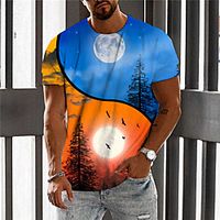 Men's Unisex T shirt 3D Print Color Block Graphic Prints Moon Crew Neck Daily Holiday Print Short Sleeve Tops Casual Designer Big and Tall Blue / Summer miniinthebox - thumbnail