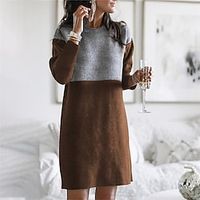 Women's Sweater Dress Winter Dress Wine Army Green Dusty Blue Brown Black Long Sleeve Color Block Patchwork Winter Fall Crew Neck Turtleneck Casual S M L XL XXL 3XL Cotton Winter Dress Lightinthebox - thumbnail