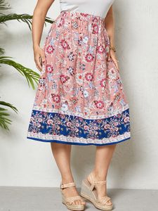 YOINS Plus Size Tribal Elastic Waist Skirt