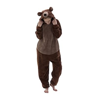 Adults' Kigurumi Pajamas Nightwear Onesie Pajamas Bear Animal Cartoon Onesie Pajamas Funny Costume Flannel Cosplay For Men and Women Carnival Animal Sleepwear Cartoon Lightinthebox