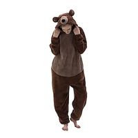 Adults' Kigurumi Pajamas Nightwear Onesie Pajamas Bear Animal Cartoon Onesie Pajamas Funny Costume Flannel Cosplay For Men and Women Carnival Animal Sleepwear Cartoon miniinthebox