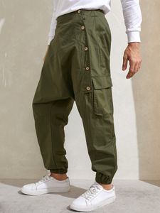 Men Oblique Button Pocket Leisure Baggy Harem Pants