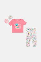 Toddler Girls Soft & Cozy 2 pc Pajama Set With Scrunchies  Pink Combo - thumbnail