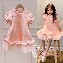 Girls Summer Dress Fashion Children Pink Long Dress Kids Child Short-sleeved Mesh Dress Princess Dress Teenage Clothing Lightinthebox