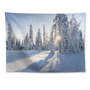 Natural Scenery Wall Tapestry Art Decor Blanket Curtain Hanging Home Bedroom Living Room  Polyester Winter Tree Sunrise Cold Snowflake Cloud Outdoor Forest Lightinthebox