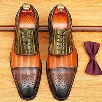 Men's Oxfords Retro Formal Shoes Brogue Dress Shoes Walking Vintage Business Classic Office  Career Party  Evening Leather Massage Height Increasing Comfortable Lace-up Blue Brown Color Block Fall Lightinthebox - thumbnail