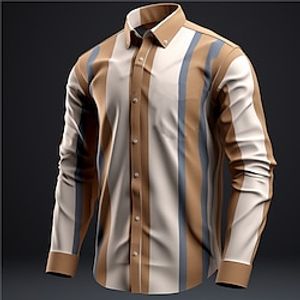 Stripe Business Men's Shirt Daily Wear Going out Spring Turndown Long Sleeve Blue, Purple, Khaki S, M, L 4-Way Stretch Fabric Shirt Lightinthebox