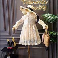 sweet girls lace gauze embroidery dress children falbala lapel flare sleeve pleated dress autumn kids princess clothes q1040 Lightinthebox - thumbnail