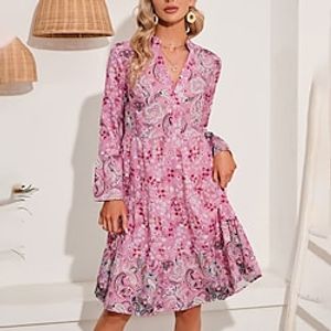 Women's A Line Dress Knee Length Dress Green Blue Pink Long Sleeve Floral Print Fall Winter V Neck Stylish Casual Modern 2022 S M L XL XXL 3XL Lightinthebox