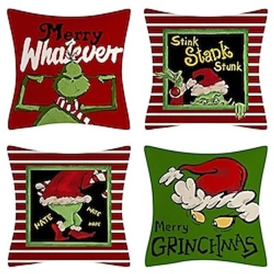 Christmas Party Grinch Pillow Cover 1PC Stink Stank Soft Decorative Square Cushion Case Pillowcase for Bedroom Livingroom Sofa Couch Chair Superior Quality Machine Washable Lightinthebox