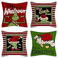 Christmas Party Grinch Pillow Cover 1PC Stink Stank Soft Decorative Square Cushion Case Pillowcase for Bedroom Livingroom Sofa Couch Chair Superior Quality Machine Washable Lightinthebox - thumbnail