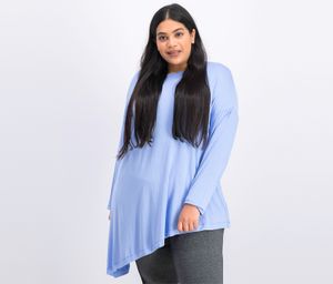 Womens Plus Size Long Sleeves Asymmetric Pullover Top  Blue