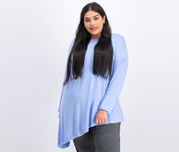 Womens Plus Size Long Sleeves Asymmetric Pullover Top  Blue - thumbnail