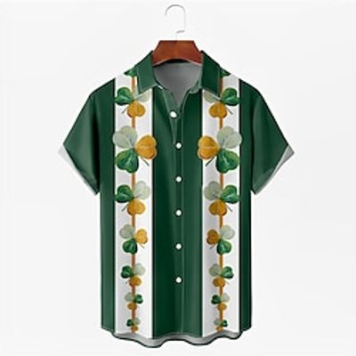 Men's Shirt Summer Hawaiian Shirt Graphic Prints Saint Patrick Day St. Patrick's Day Clover National Flag Turndown Light Green Green Street Casual Short Sleeves Button-Down Print Clothing Apparel Lightinthebox