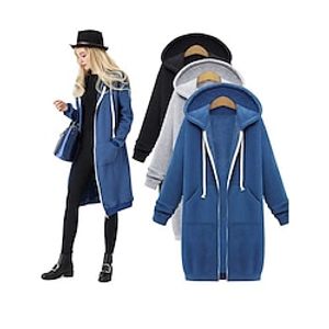 Women's Coat Outdoor Zipper Solid Color Warm Streetwear Regular Fit Outerwear Long Sleeve Fall Black L Lightinthebox