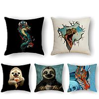 Cushion Cover 5PCS Linen Soft Print Square Throw Pillow Cover Cushion Case Pillowcase for Sofa Bedroom 45 x 45 cm (18 x 18 Inch) Superior Quality Mashine Washable Lightinthebox - thumbnail
