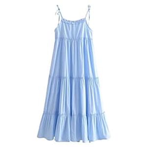 Women's Swing Dress Maxi long Dress Blue Sleeveless Pure Color Ruched Spring Summer Strapless Work Casual Vacation 2022 XS S M L Lightinthebox