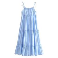 Women's Swing Dress Maxi long Dress Blue Sleeveless Pure Color Ruched Spring Summer Strapless Work Casual Vacation 2022 XS S M L Lightinthebox - thumbnail