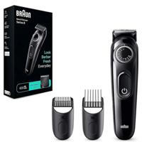 Braun Beard Trimmer Seies 3 With Precision Wheel, 3 Styling Tools, 50 mins Runtime. Ultra Sharp Blade, Ultimate Precision at Home, Look Barber Fresh Every Day, Grey - BT 3410