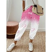 Women's Sweatpants Pants Trousers Long Faux Linen Print Pocket Stretchy High Waist Active Fashion Valentine's Day Vacation Pink S M Spring Lightinthebox - thumbnail