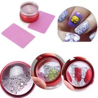 3Pcs/Set Nail Art Stamping Stamper Clear Head Red Metal With Cap & 2 Scrapers