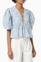 Floral Blouse with Crystal Embroidery in Cotton - thumbnail