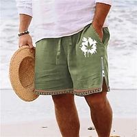 Men's Shorts Summer Shorts Beach Shorts Print Zipper Drawstring Leaf Comfort Breathable Short Daily Holiday Going out Cotton Blend Hawaiian Casual Army Green Royal Blue miniinthebox
