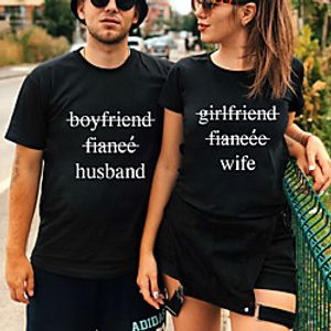 Women's Valentine's Day Couple T shirt Text Print Round Neck Basic Tops White Black Dark Gray Lightinthebox